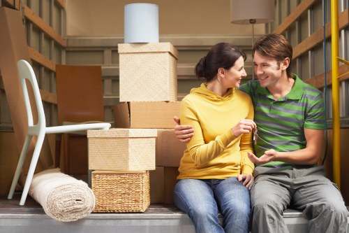 Packed furniture and boxes inside a moving van